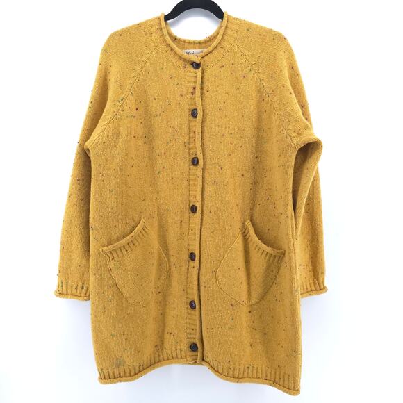 Heritage Handmade Medium Academia Elbow Patch Yellow Speckle MerinoWool Roll Hem - Picture 1 of 13